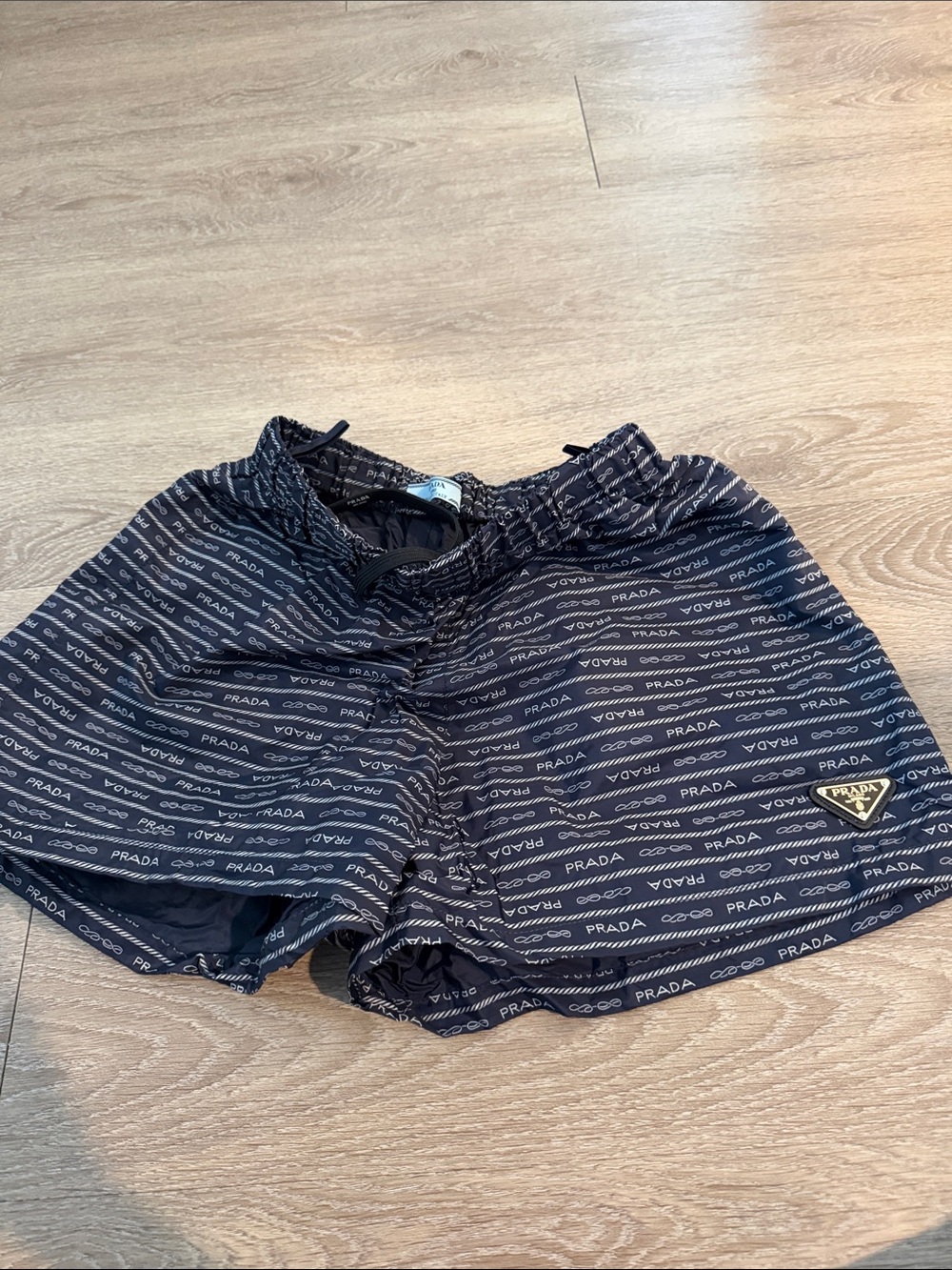 Prada Navy and White Logo-Striped Women's Athletic Shorts